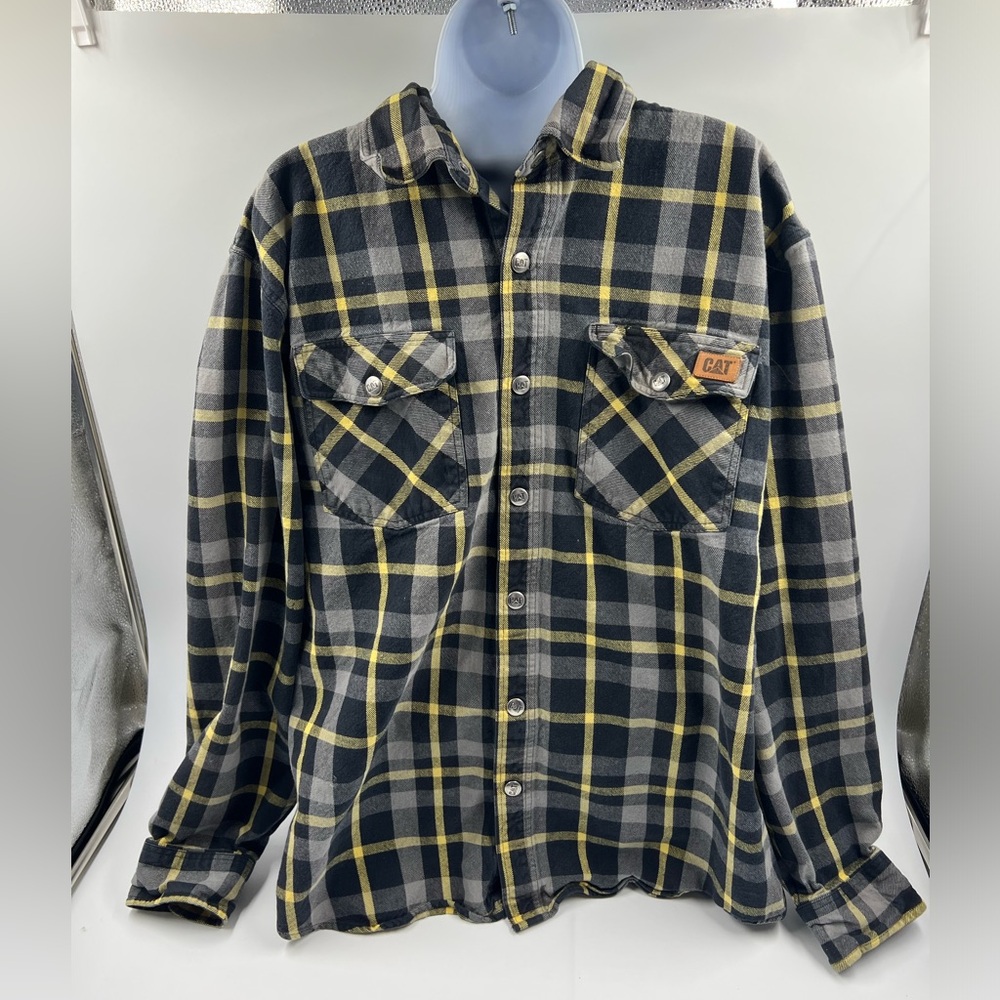 Caterpillar Men Long Sleeve Plaid Button Up Shirt Size Large